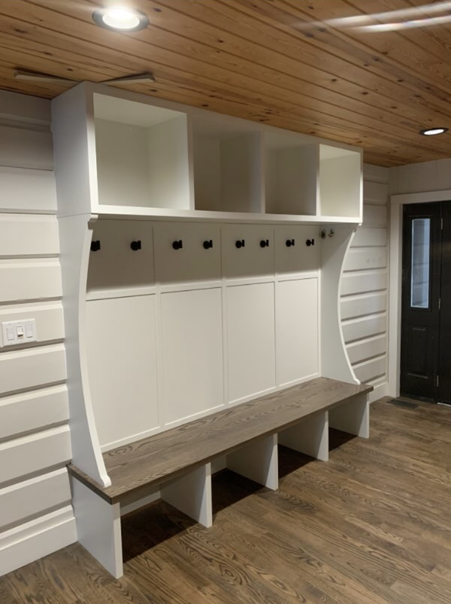 Mudroom bench with cubbies and hooks